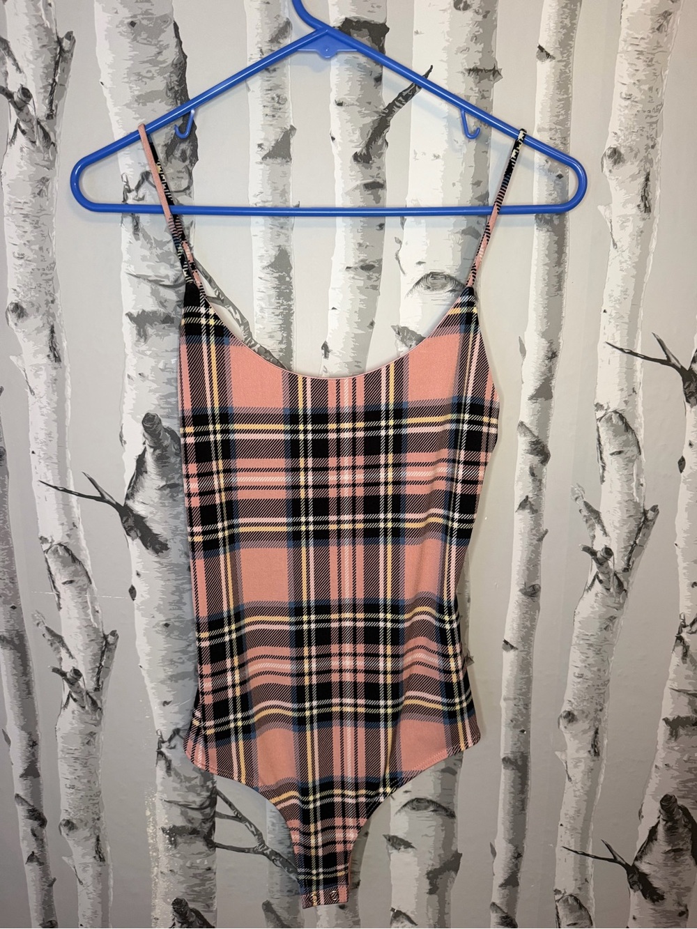 Lovely Day Pink Plaid Spaghetti Strap Bodysuit